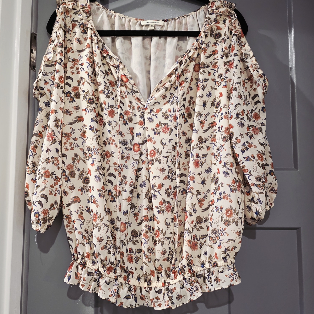 Max Studio Multicolor Floral Cold Shoulder Blouse